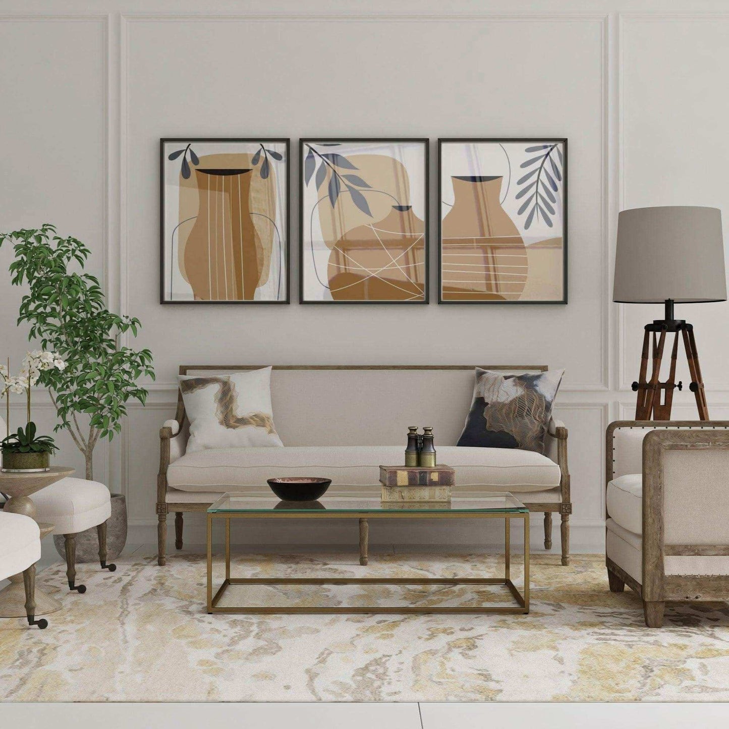 طقم لوحات من 3 قطع بإطار خشبي 120*60 سم - Baytuk