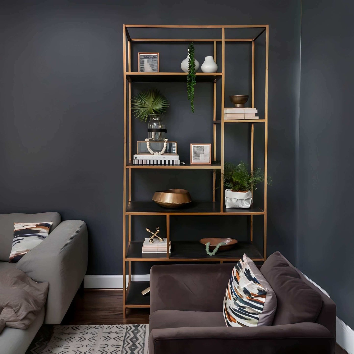 أنيقة وحدة أرفف معدنية خشبية متينة لمظهر عصري - Baytuk