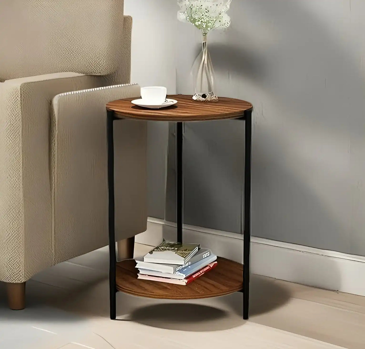 طاولة جانبية برف خشبي - Baytuk