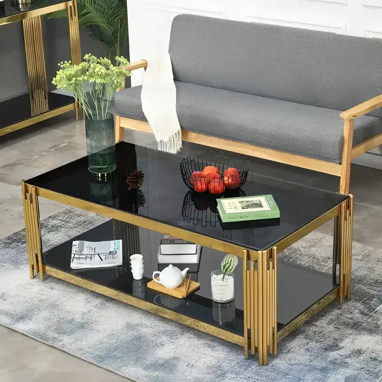 طاولة قهوة بمستطيلة زوايا ذهبي - Baytuk