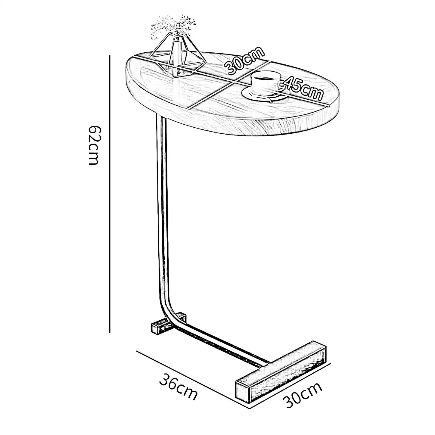 طاولة جانبية خشب و معدن، 30*45*62 سم