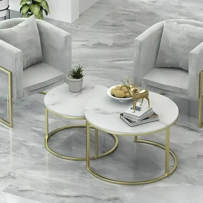 طاولة قهوة دائرية متداخلة مع 2 كرسي - Baytuk