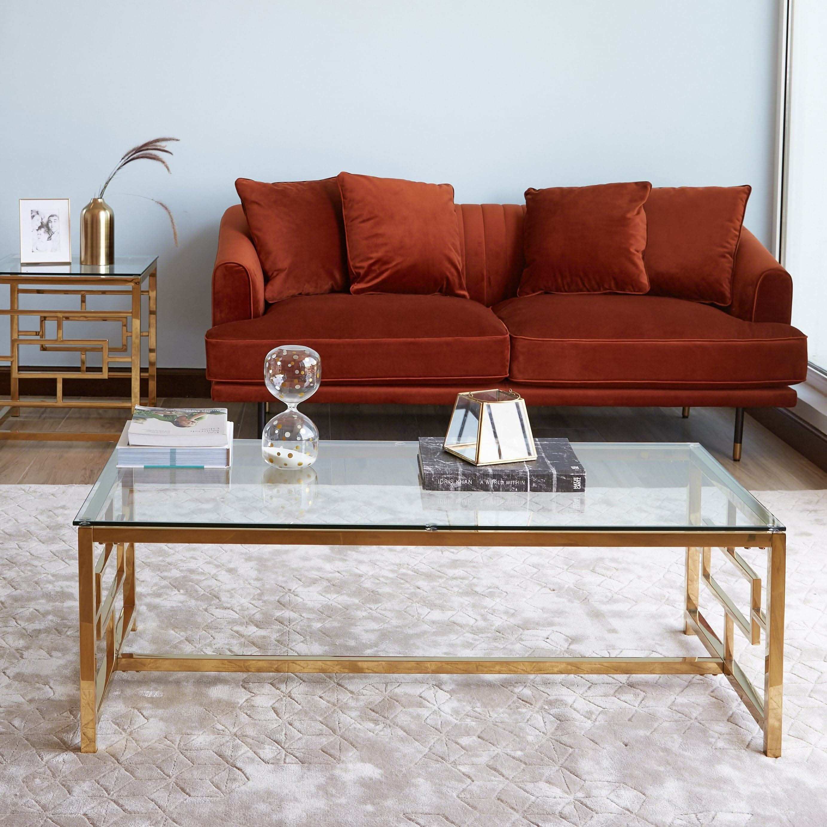 طاولة قهوة مستطيلة بمعدن ذهبي - Baytuk