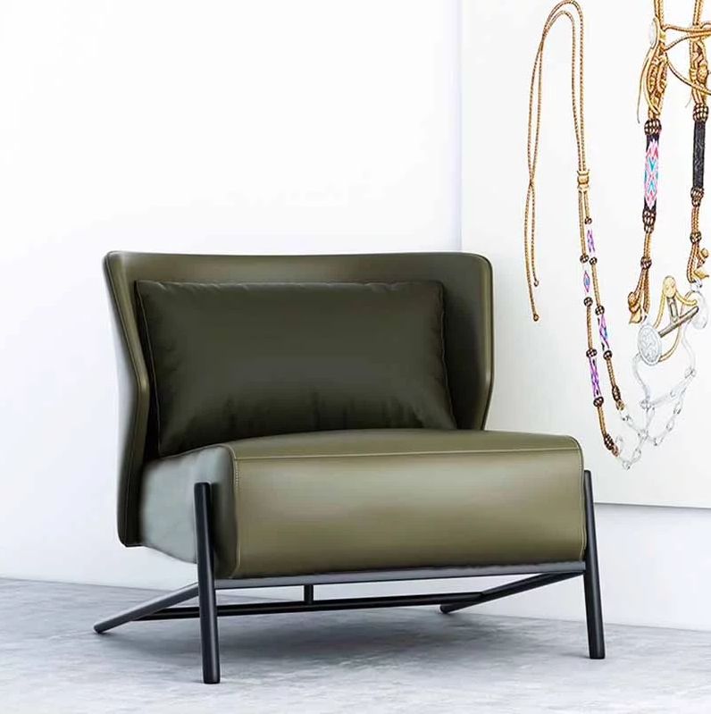 كرسى استرخاء خشب جلد 