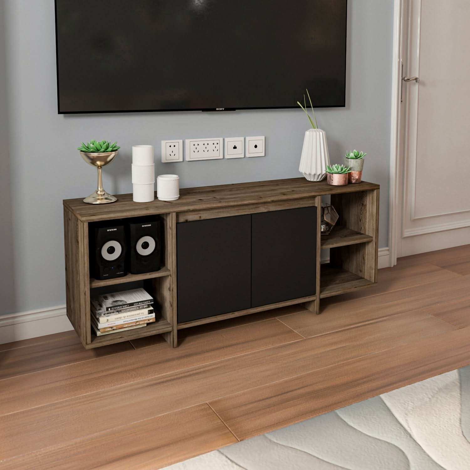 طاولة تلفاز بأرجل خشبية - Baytuk