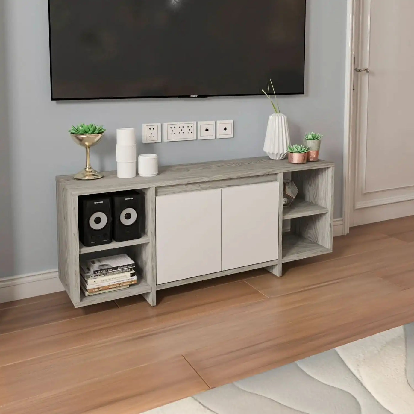 طاولة تلفاز بأرجل خشبية