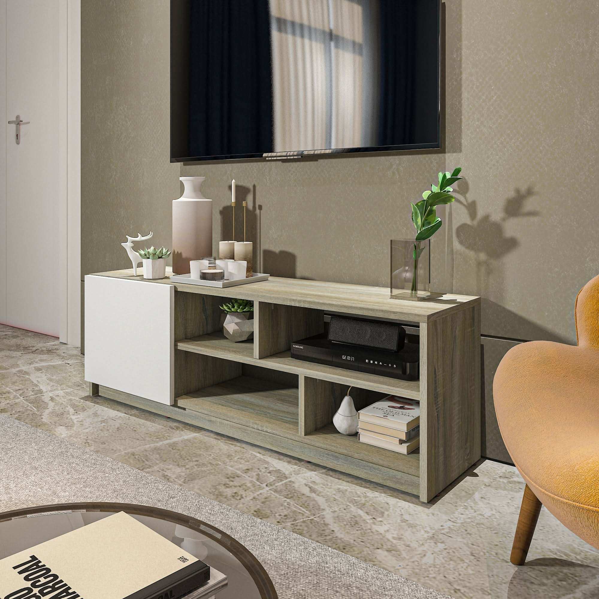 طاولة تلفاز متعددة الأرفف