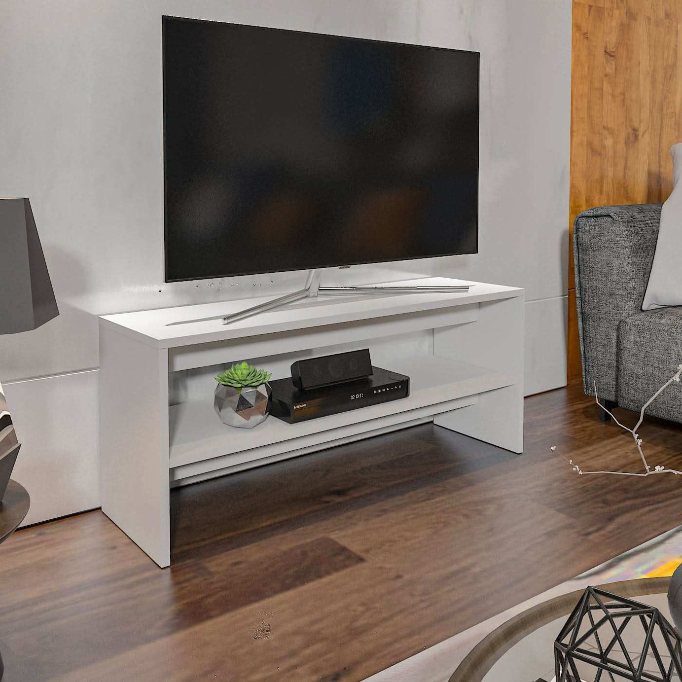 طاولة تلفاز خشبية مزودجة الأرفف - Baytuk