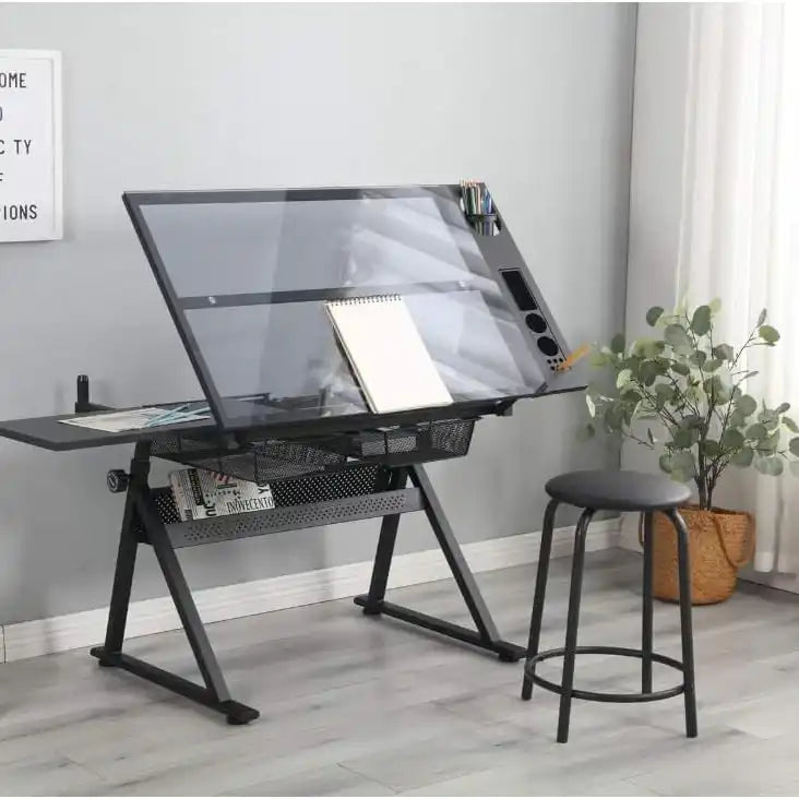 طاولة رسم بإطار زجاجي، 71*58*88 سم