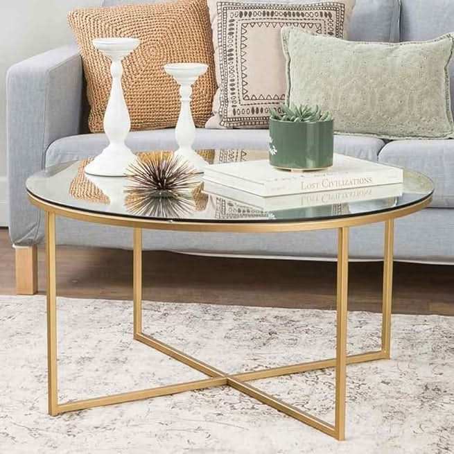 طاولة قهوة دائرية بسطح زجاج - Baytuk