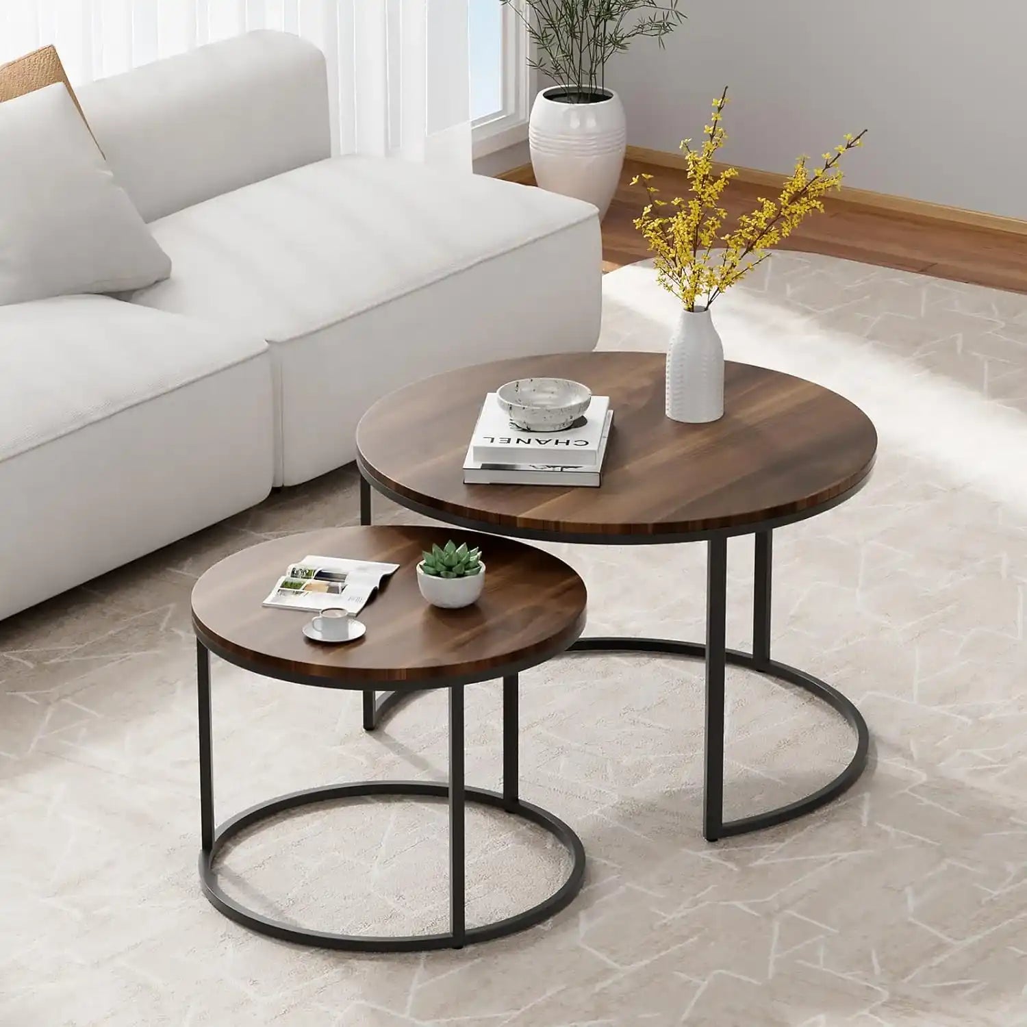 طقم طاولات خشب و معدن، قطعتين