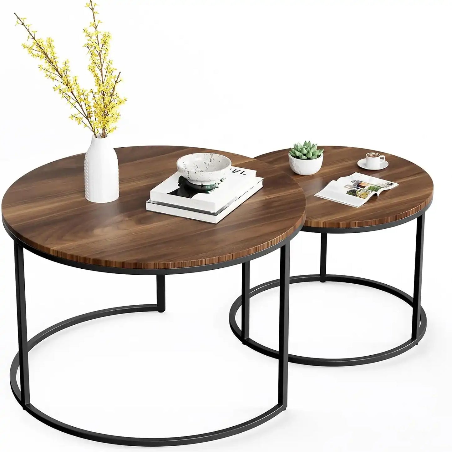 طقم طاولات خشب و معدن، قطعتين