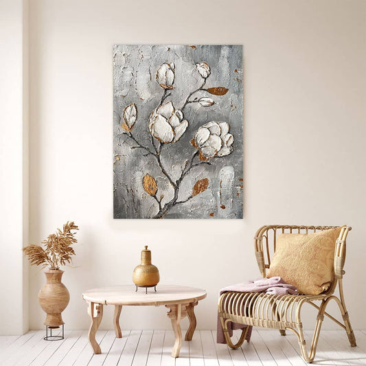 تابلوه ورد ابيض بالوان هادئه