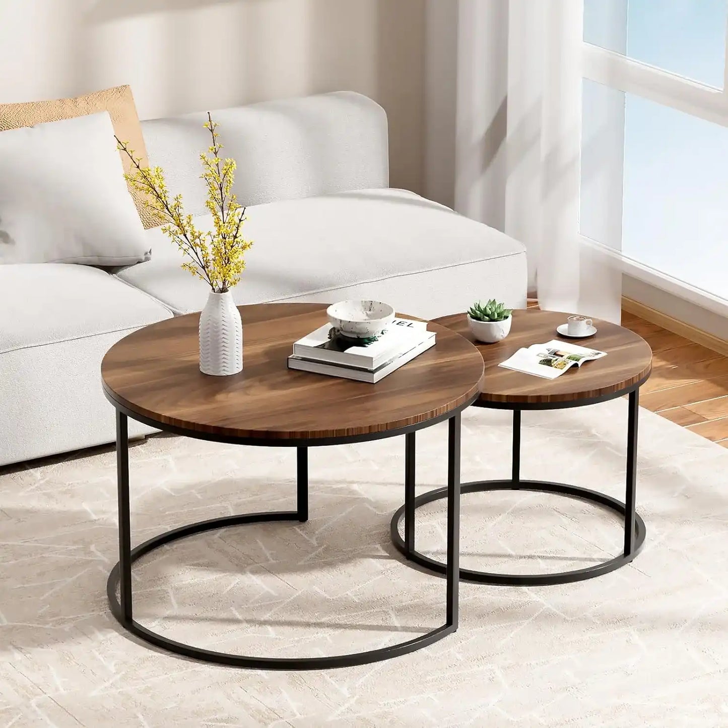 طقم طاولات خشب و معدن، قطعتين