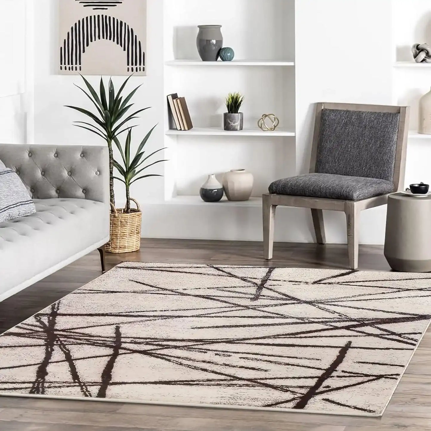 سجادة أرضية لون بيج و أسود - Baytuk