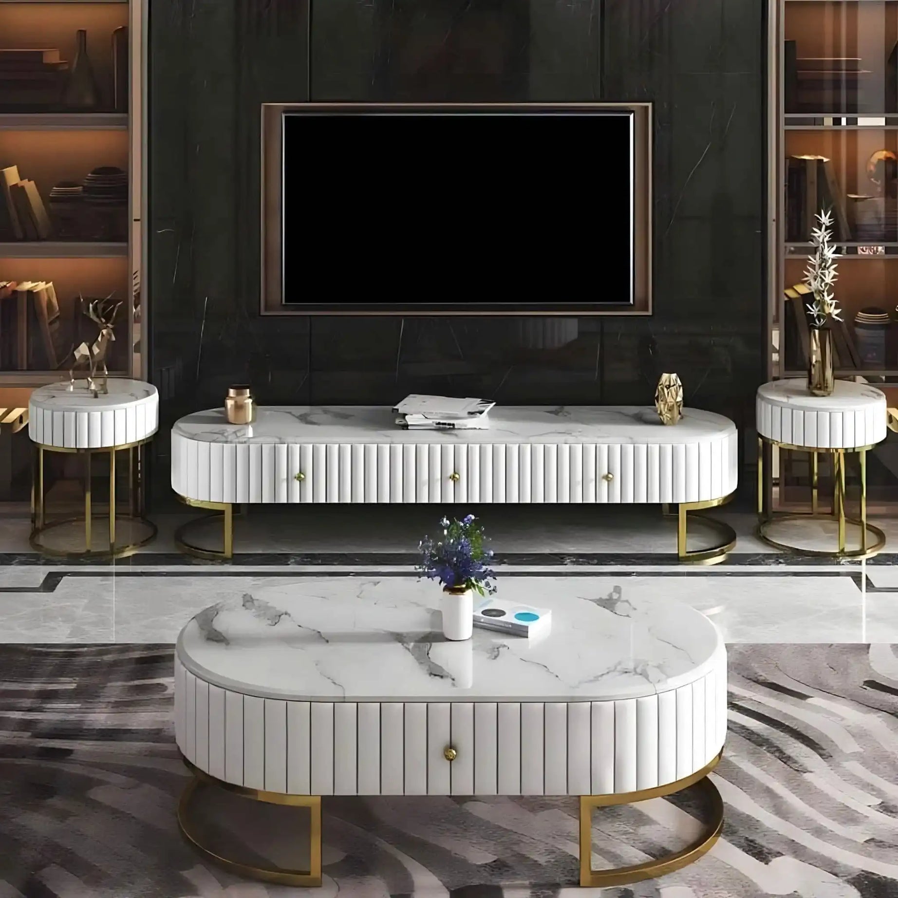 طقم طاولات لون أبيض - Baytuk