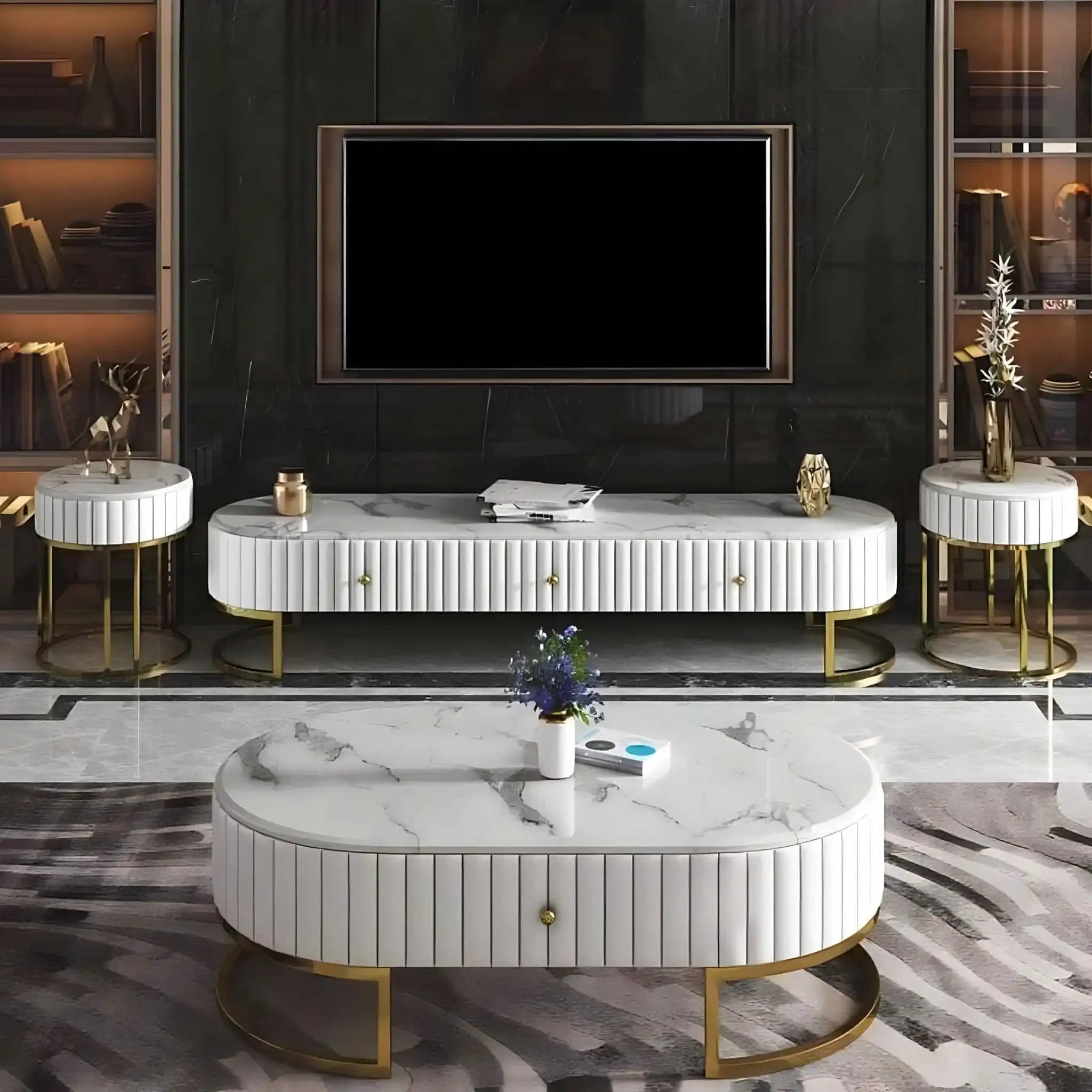 طقم طاولات لون أبيض - Baytuk