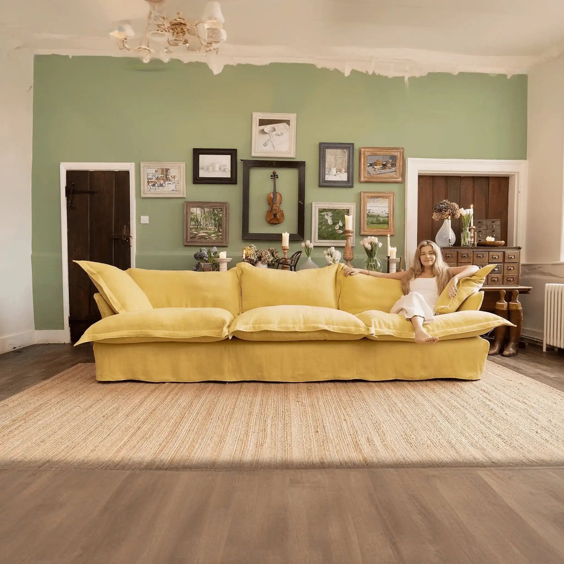 كنبة خشب طبيعي 305*95*77 سم - HIP36 - Homix