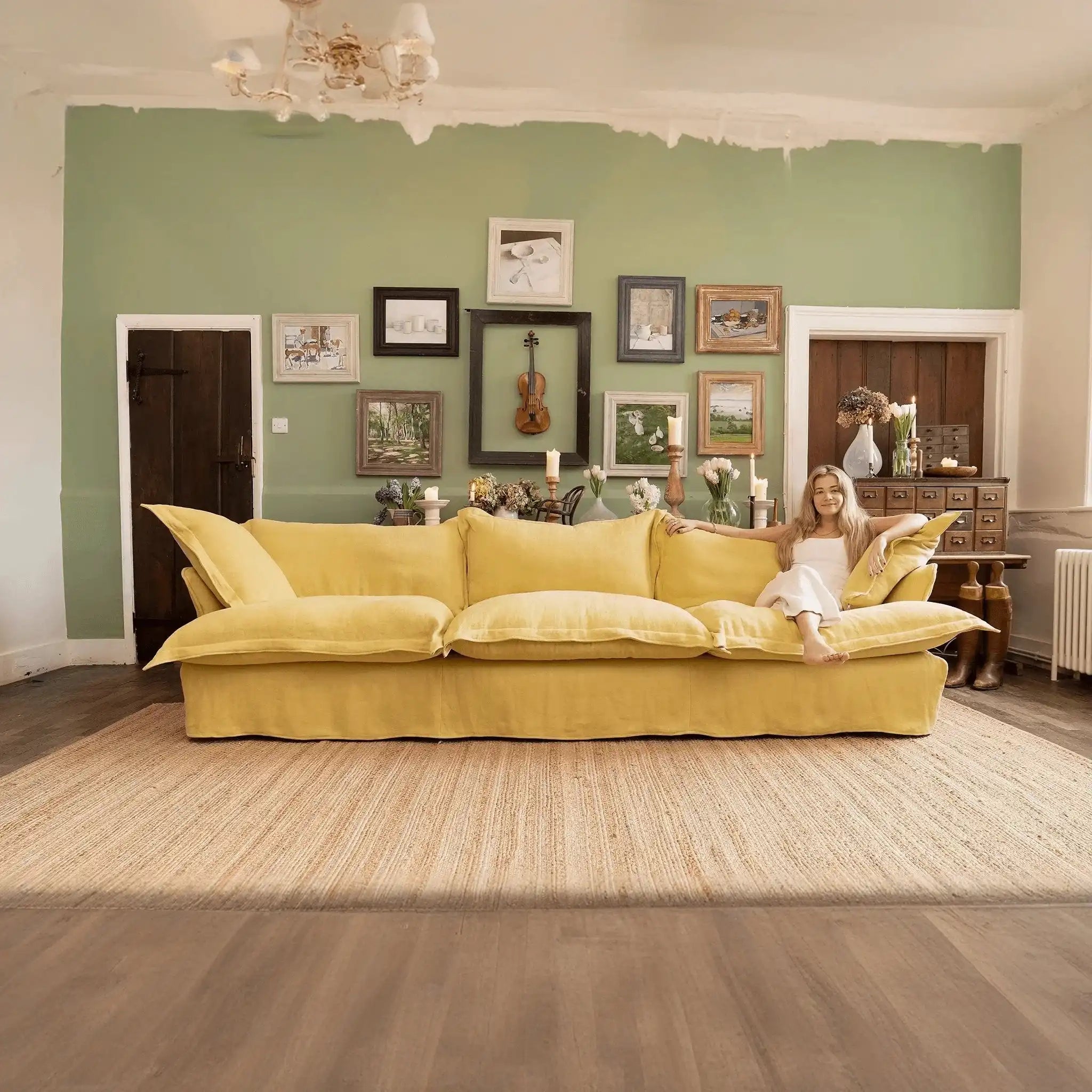 كنبة خشب طبيعي 305*95*77 سم - HIP36 - Homix