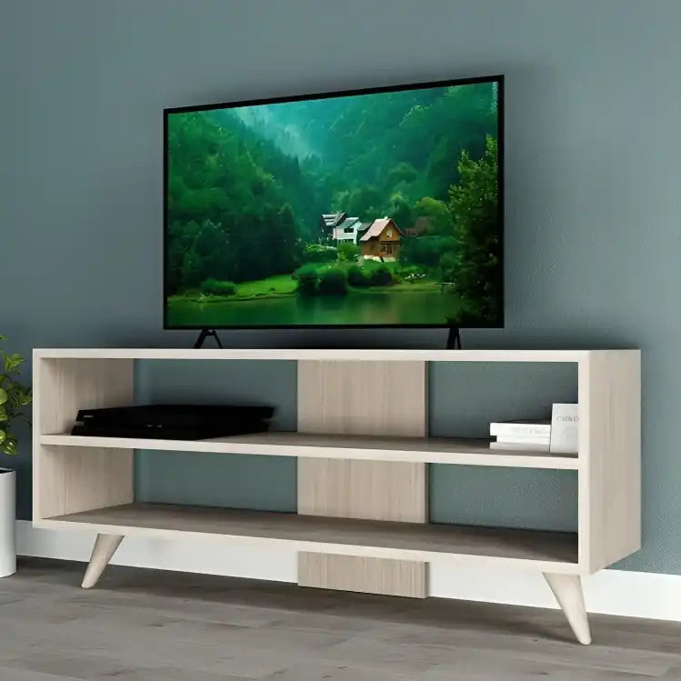 طاولة تلفاز بأرجل خشبية - Baytuk