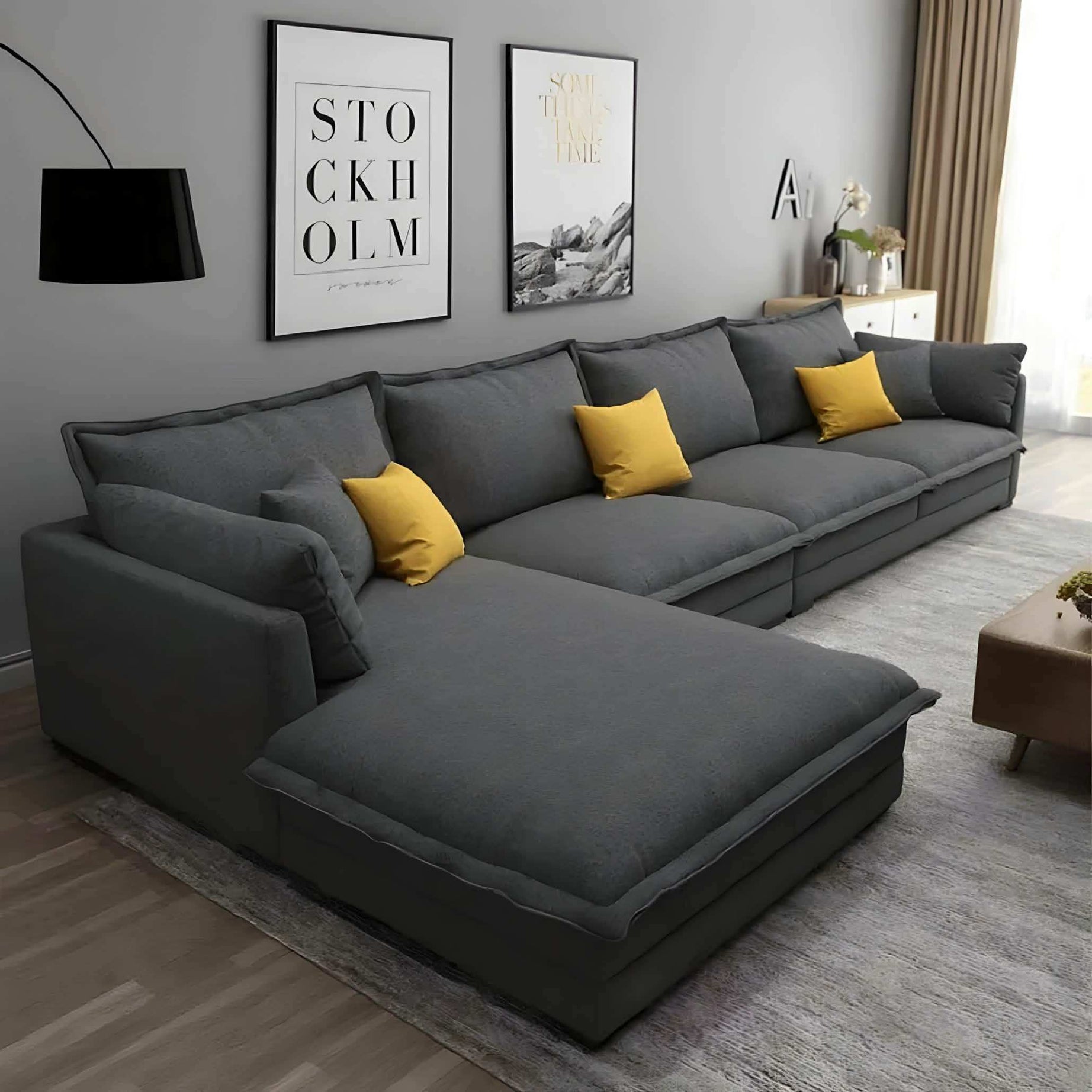 ركنة خشب زان احمر، 300*200*75 سم - رمادي