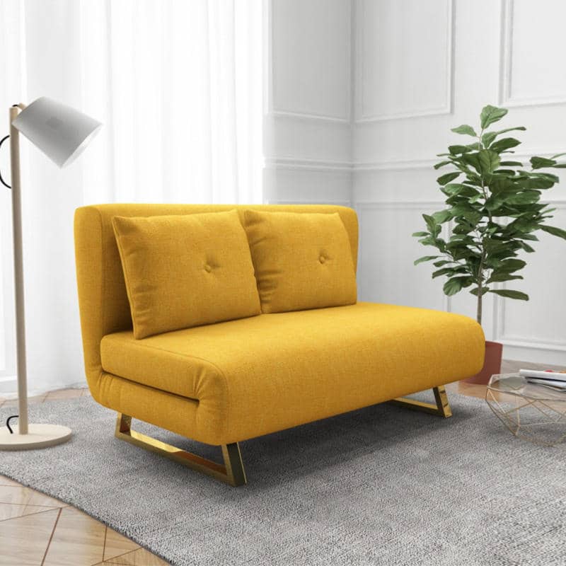 كنبه اصفر قابله للتمدد بارجل ذهبي