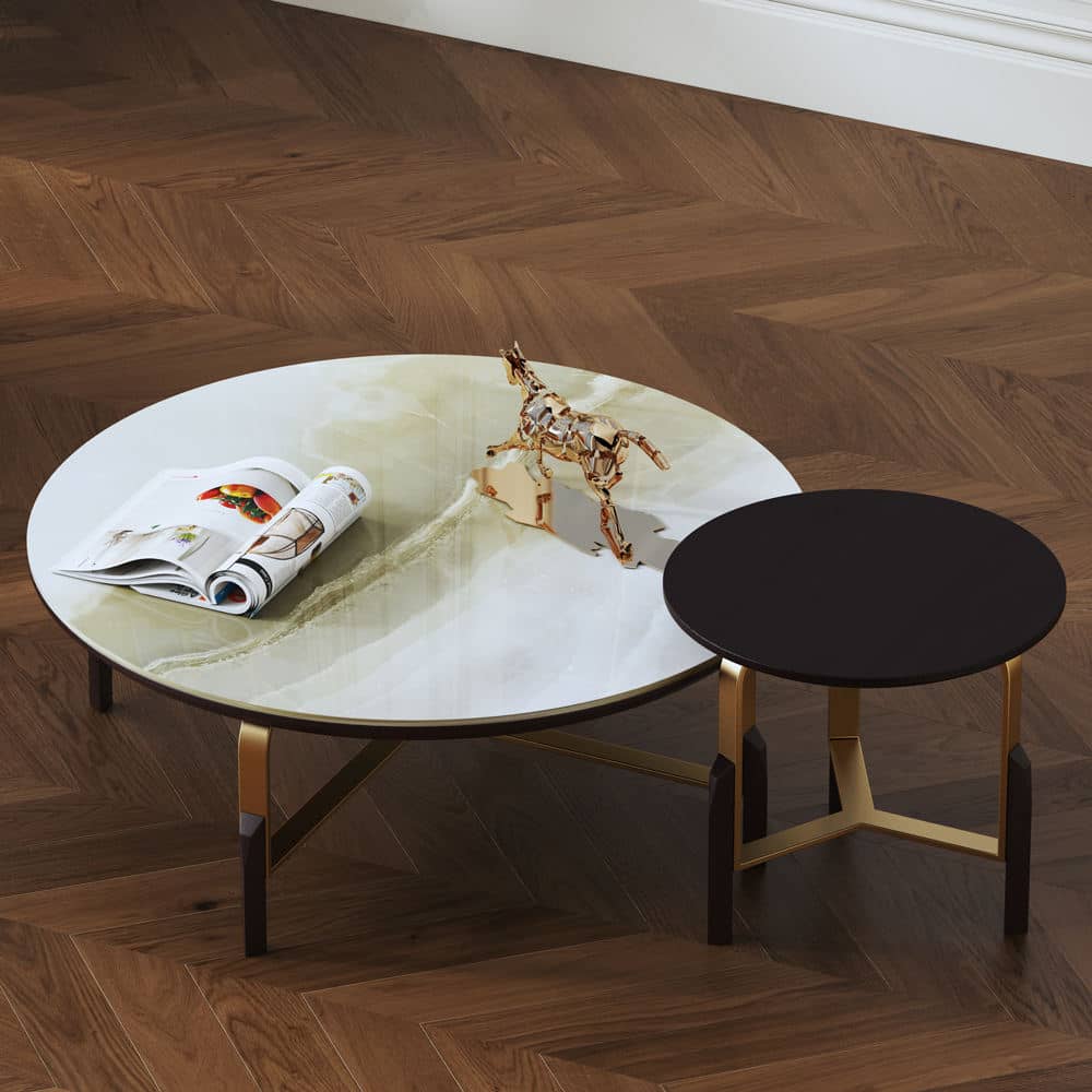 طاولة قهوة مزدوجة بأرجل معدنية