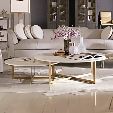 طاولة قهوة مستديرة بسطح رخام - Baytuk