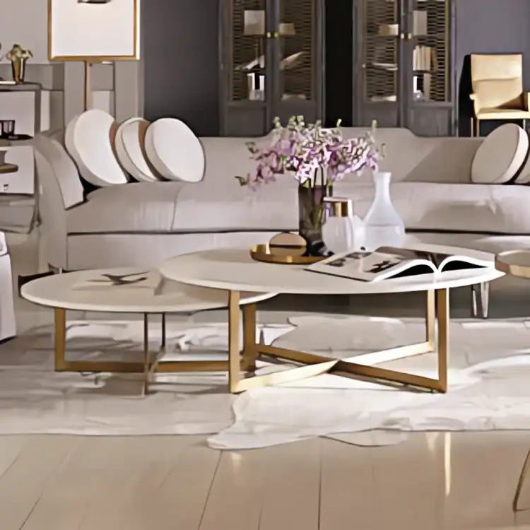 طاولة قهوة مستديرة بسطح رخام - Baytuk