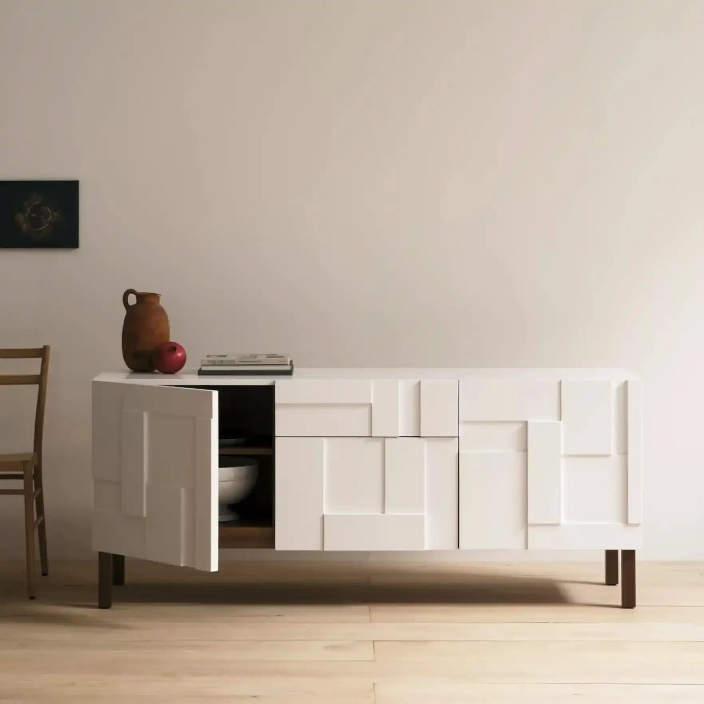 طاولة تلفاز خشبية أبيض في بني - Baytuk