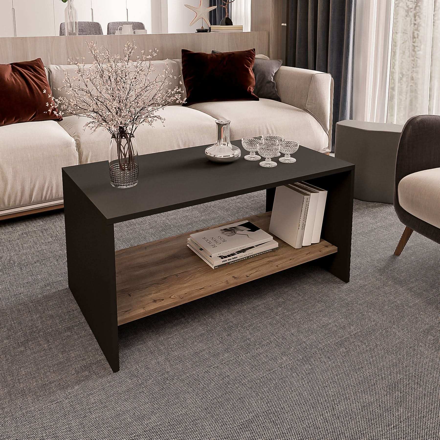 طاولة قهوة مزدوجة الأرفف - Baytuk