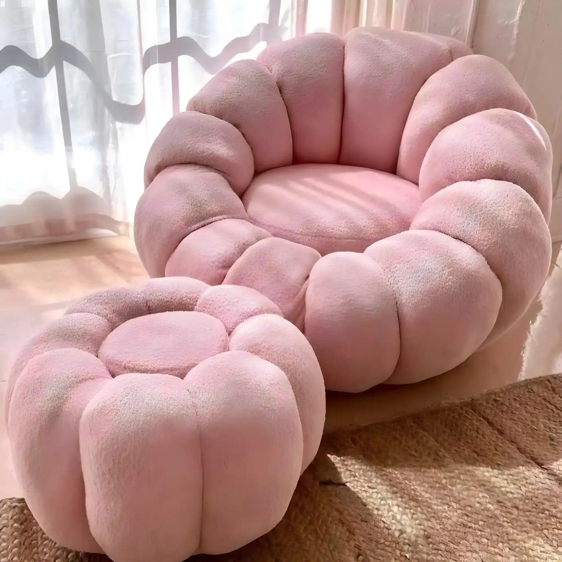 كرسي مع بوف خشب طبيعي