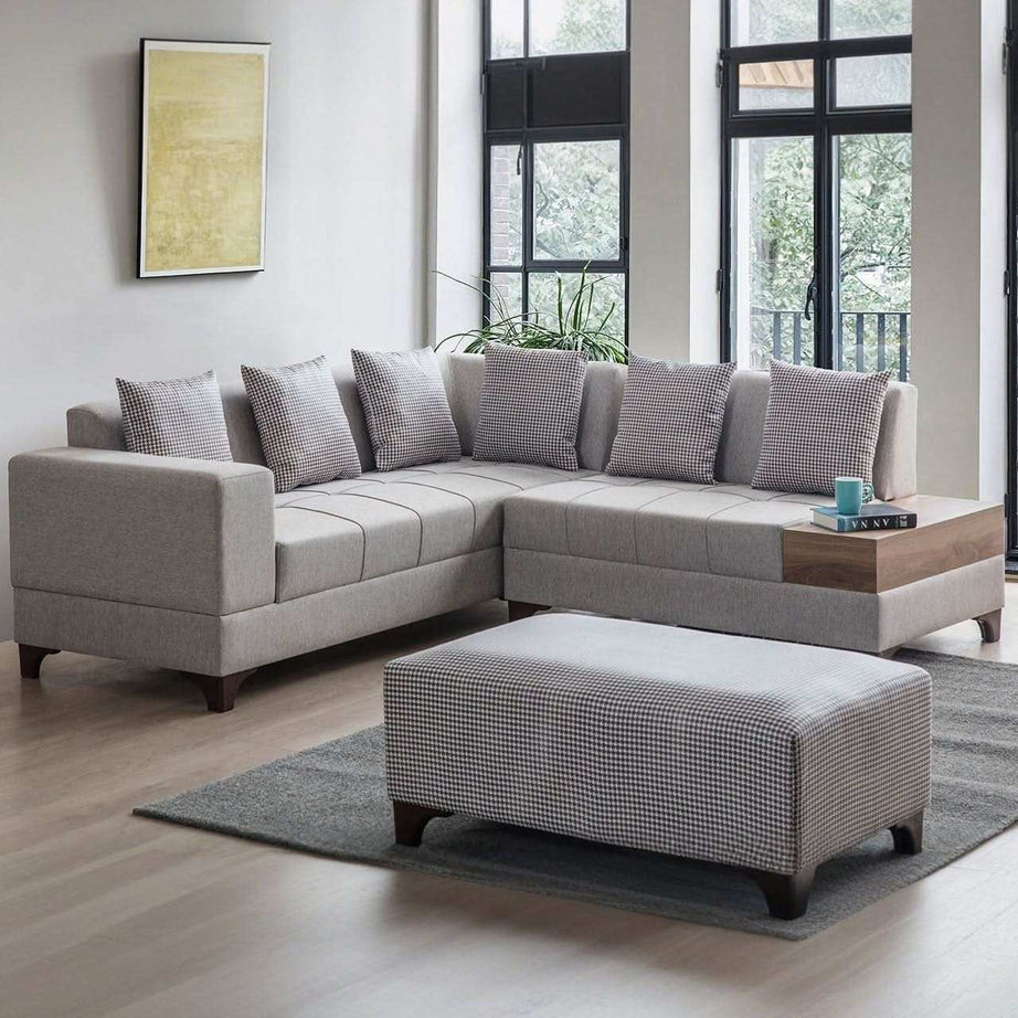 كنبة زاوية بأرجل خشبية - Baytuk