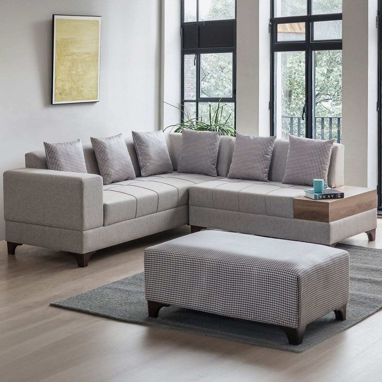 كنبة زاوية بأرجل خشبية - Baytuk