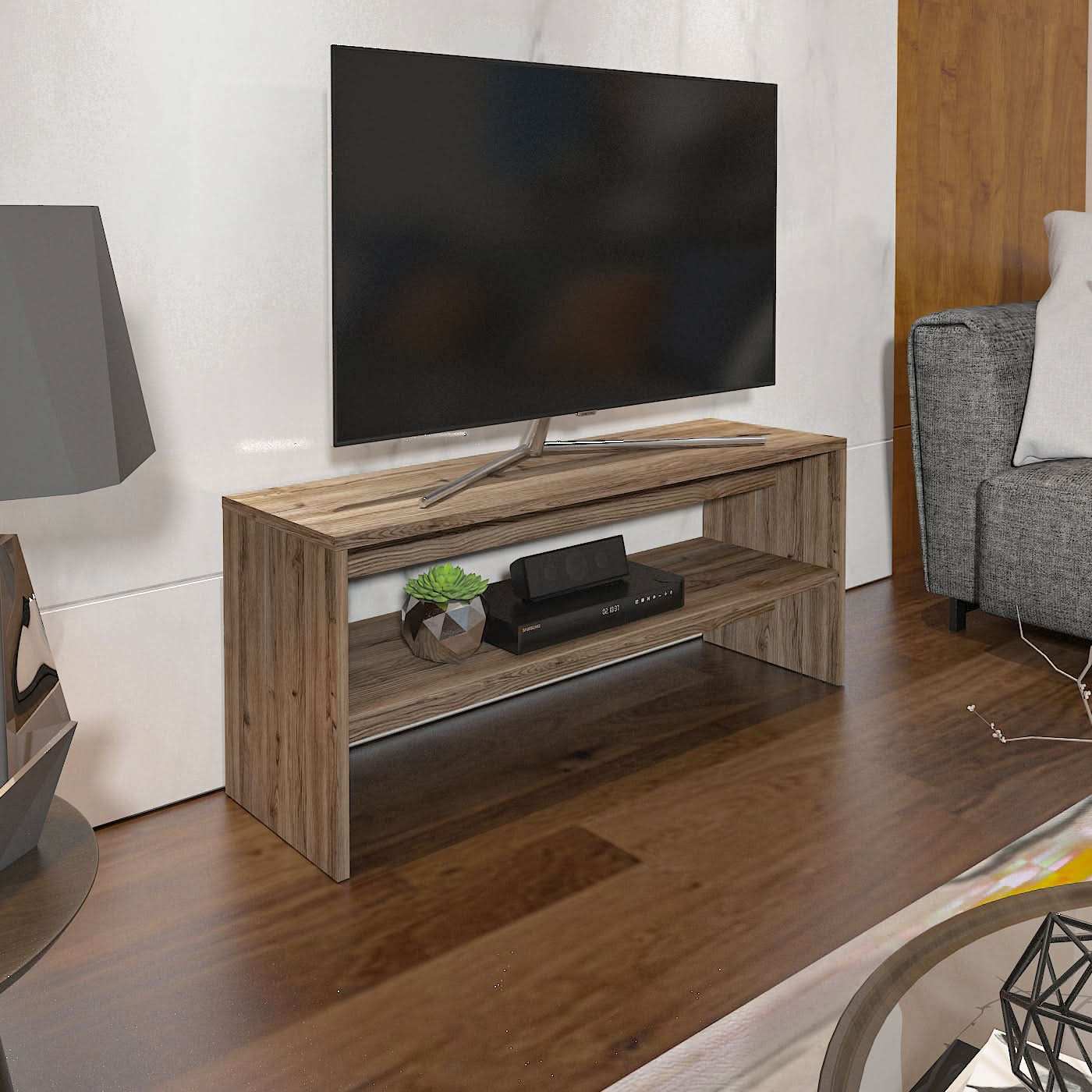 طاولة تلفاز خشبية مزودجة الأرفف - Baytuk