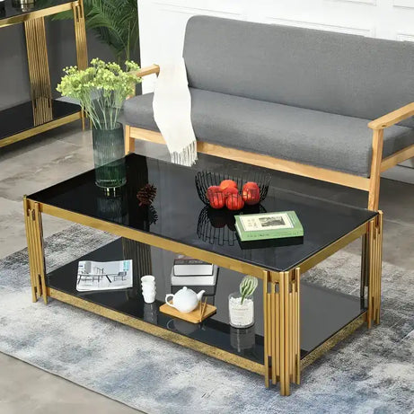 طاولة قهوة بمستطيلة زوايا ذهبي - Baytuk