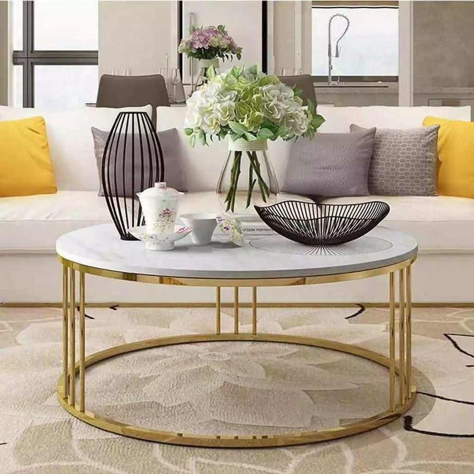 طاولة قهوة دائرية بقاعدة معدنية - Baytuk