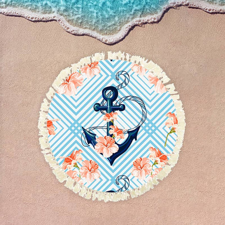 سجادة شاطئ مخطط أزرق