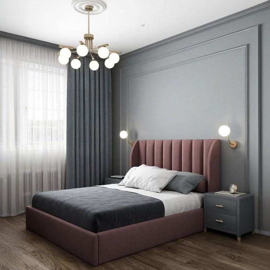 سرير تنجيد بتصميم مخطط - Baytuk