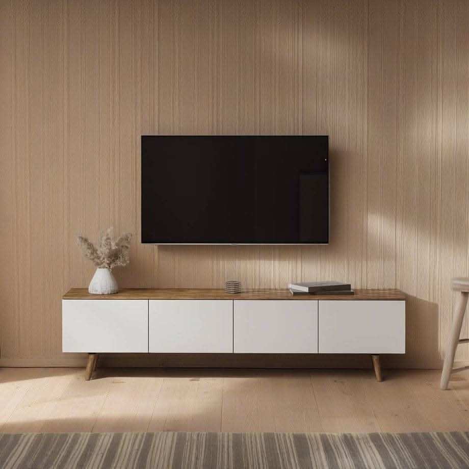 طاولة تلفاز بسطح خشبي - Baytuk