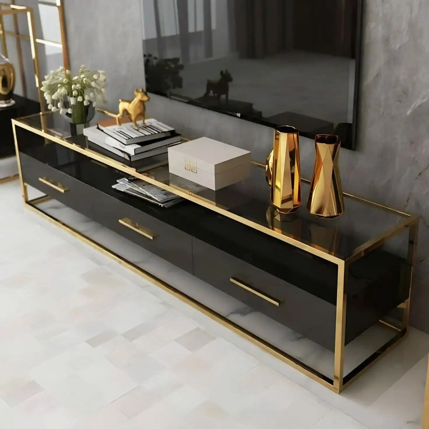 طاولة تلفاز استانلس و خشب - Baytuk