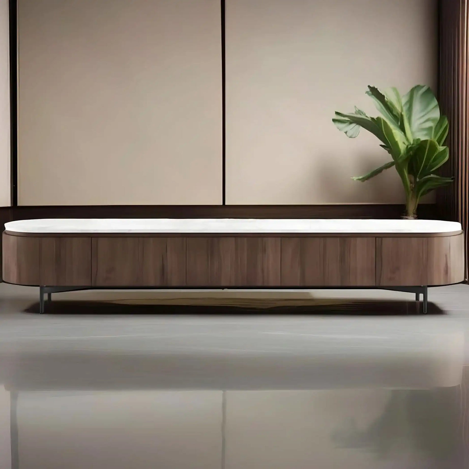 طاولة تلفاز ام دي اف لون بني - Baytuk