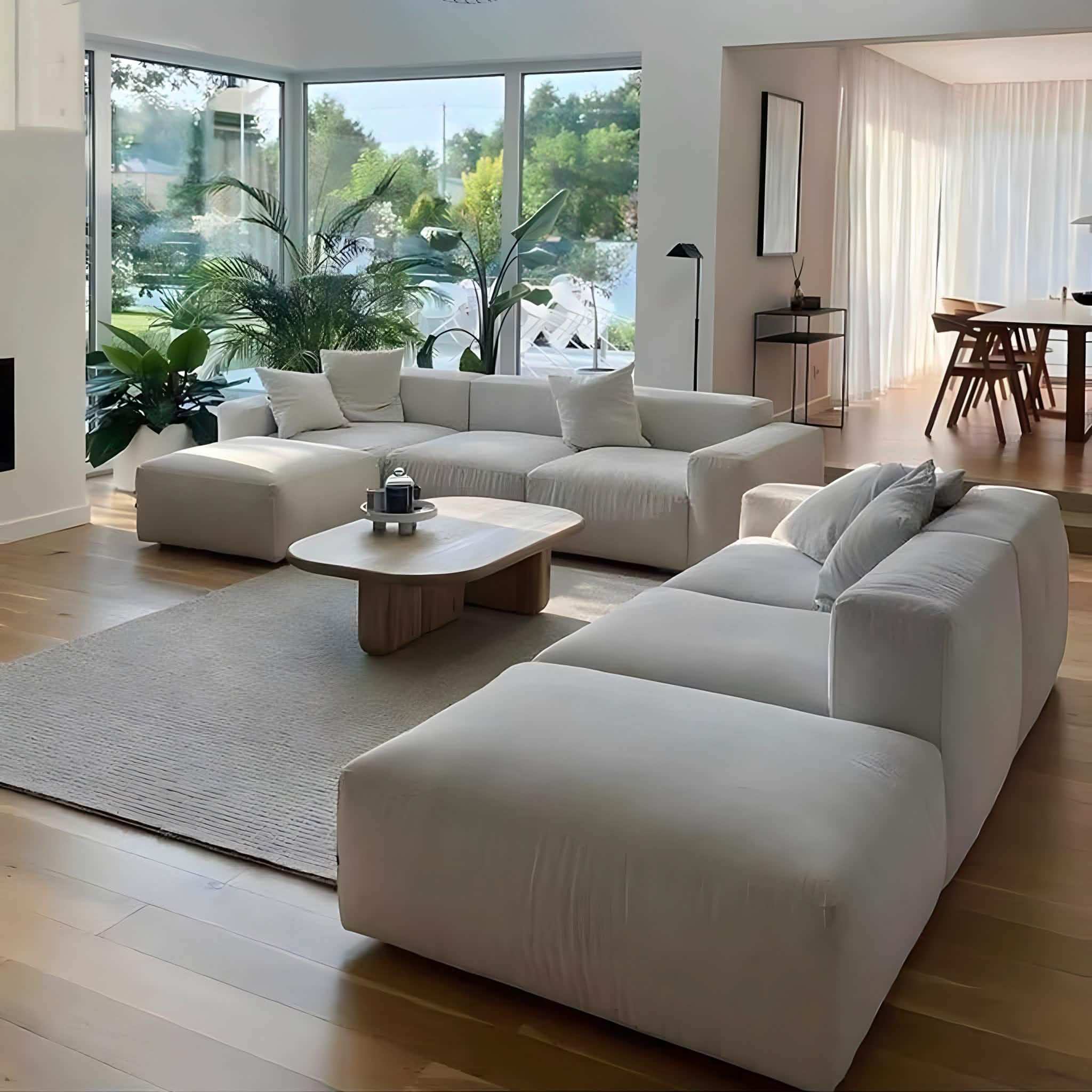 طقم كنب مع 2 بف خشب زان، 4 قطع