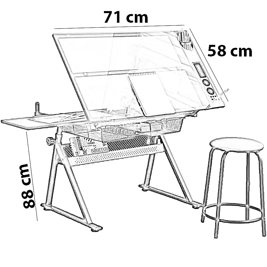 طاولة رسم بإطار زجاجي، 71*58*88 سم