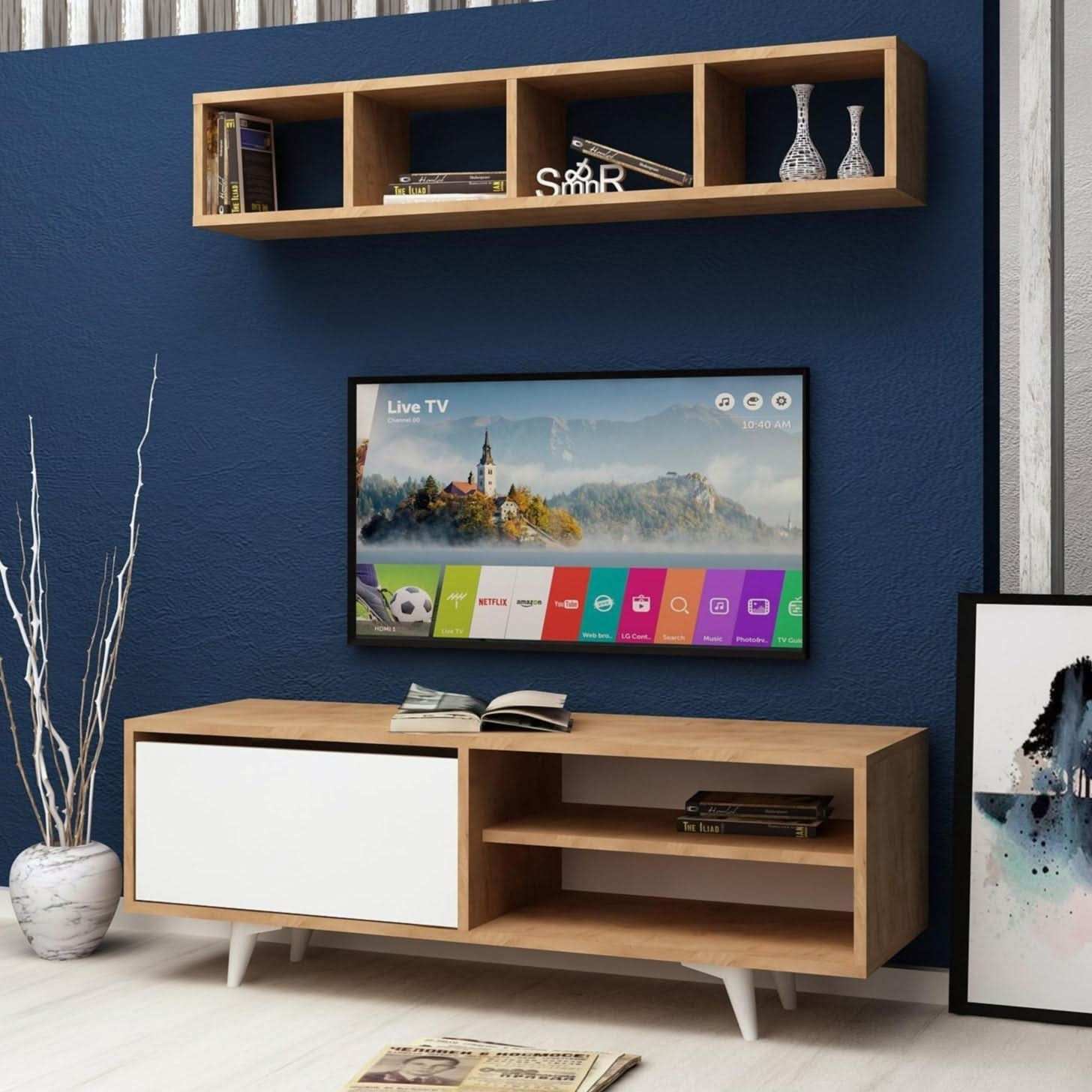 طاولة تلفاز مع وحدة علوية - Baytuk