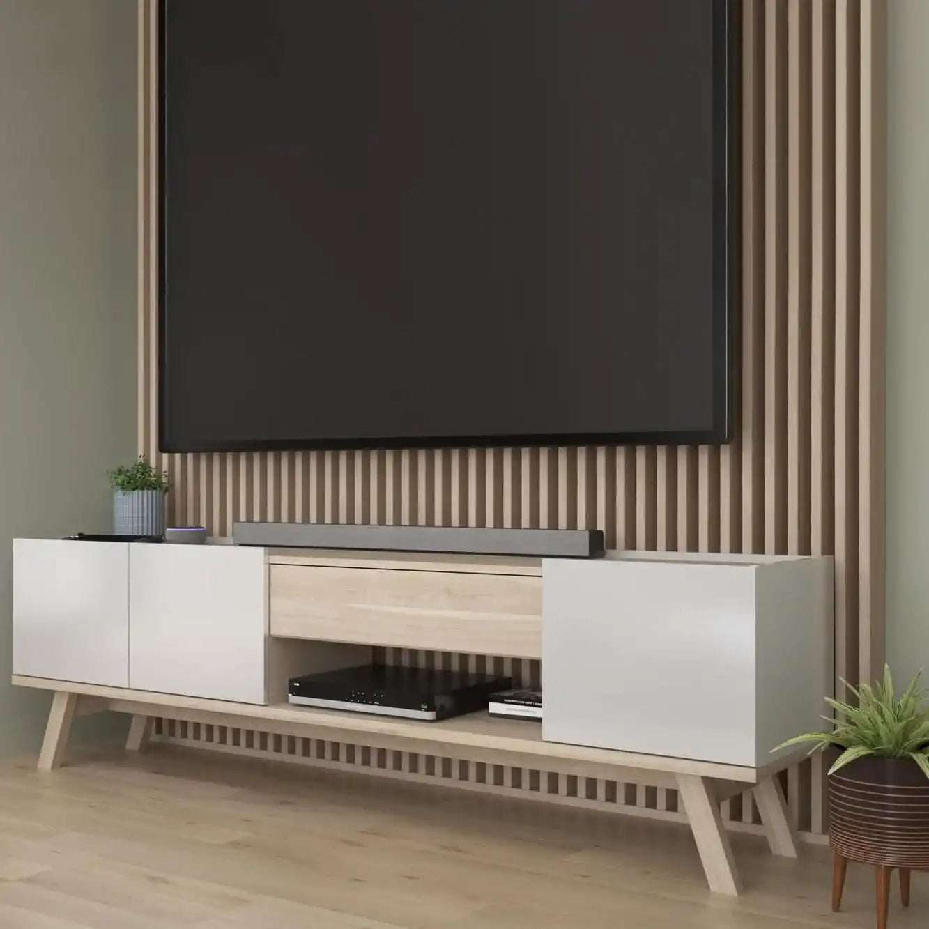 طاولة تلفاز بأرجل خشبية - Baytuk